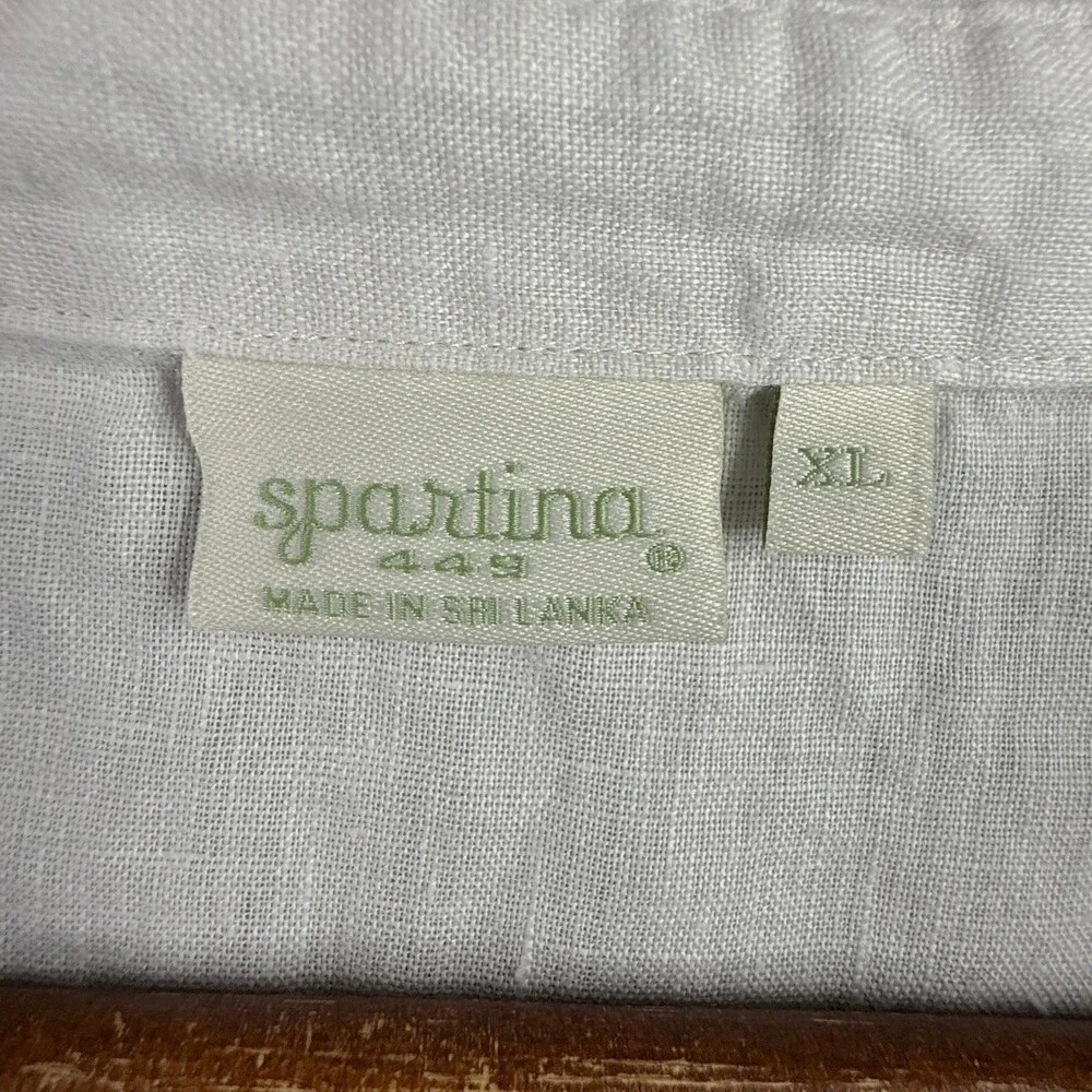 Spartina 449 Shirt Womens XL White Linen Embroidered Mermaid Coastal Button Up - Picture 6 of 14